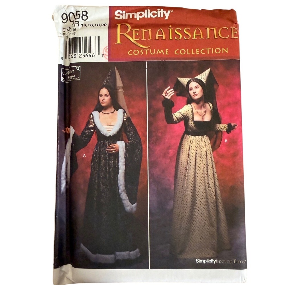 UNCUT Simplicity Sewing Pattern 9058 Size RR 14-20 Renaissance Costume Medieval